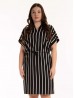 Vertical Strip Print Dress W/ Belt & Zipper